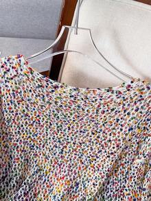 1pc Contrast Color New Design Niche High-End Elegant Unique Elegant Top Hollow Long Sleeve Round Neck Gentle Style Casual Knit Sweater Vacation - Multicolor - View 4