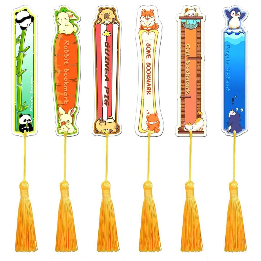 6pcs Cute Panda Animal Tassel Bookmarks, Reading Page Markers - Multicolor - View 1