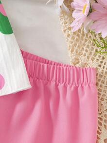 BASUSARRI Conjunto de top sin mangas con estampado floral y lazo, y shorts a juego para niñas jóvenes, conjunto de fiesta de verano casual de color dopamina - Rosa - Ver 10