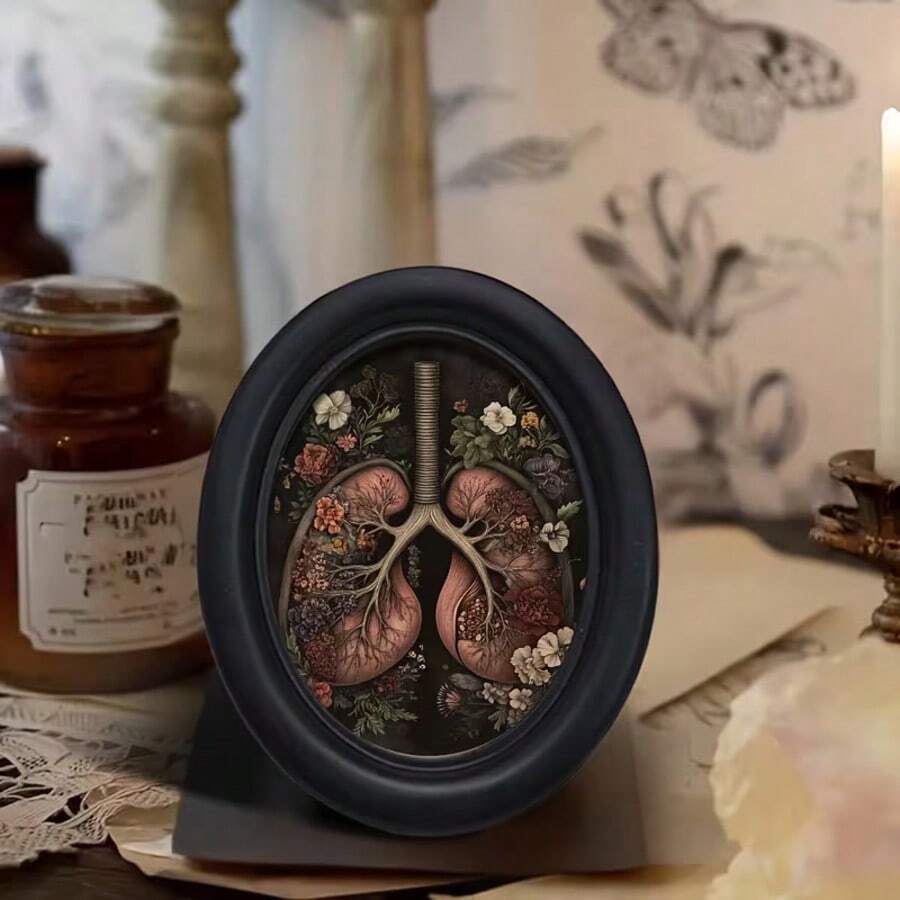 1pc 3D Black No-Drill Photo Frame, Gothic Oval Photo Frame, Suitable For Home Decor, Office Decor, Holiday Decor