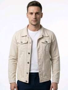 Men's Denim Jacket With Pockets And Buttons - Beis - Ver 1
