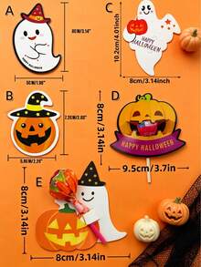 500PCS/200PCS/100pcs/50pcs/25PCS Halloween Themed Lollipop Decorations, Halloween Christmas Gift Cards, Creative Design Halloween Ghost Pumpkin Lollipop Decorative Card Paper, Suitable For Halloween Party Supplies - Multicolor - View 12