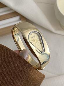 1pc Small Gold/Silver Vintage Luxury Women's Bracelet Watch, Fashion Minimalist Elegant Quartz Watch, Suitable For Daily Wear, Birthday Gift - Gold - View 4