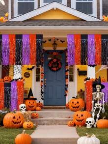 1pc Halloween Sequin Foil Tassel Table Skirt, Halloween Party Decoration, Suitable For Birthday, Back To School Party, Rectangular Round Table, Halloween Party Tabletop Decoration, Indoor Outdoor Party Supplies, Perfect Halloween Party Tabletop Decoration - A - View 6