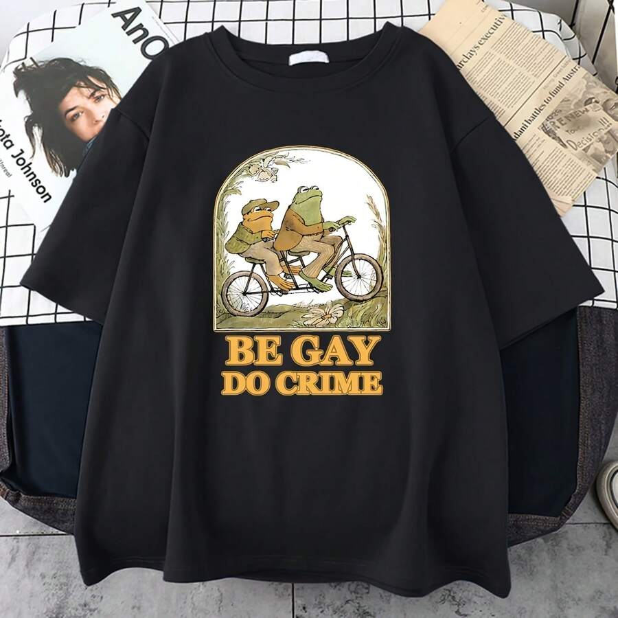 Be Gay Do Crime Printed Men Cotton T Shirts Casual All-Math Short Sleeve Vintage Creativity Crewneck Tops Mans Tee Clothing - 款式 - 查看 1