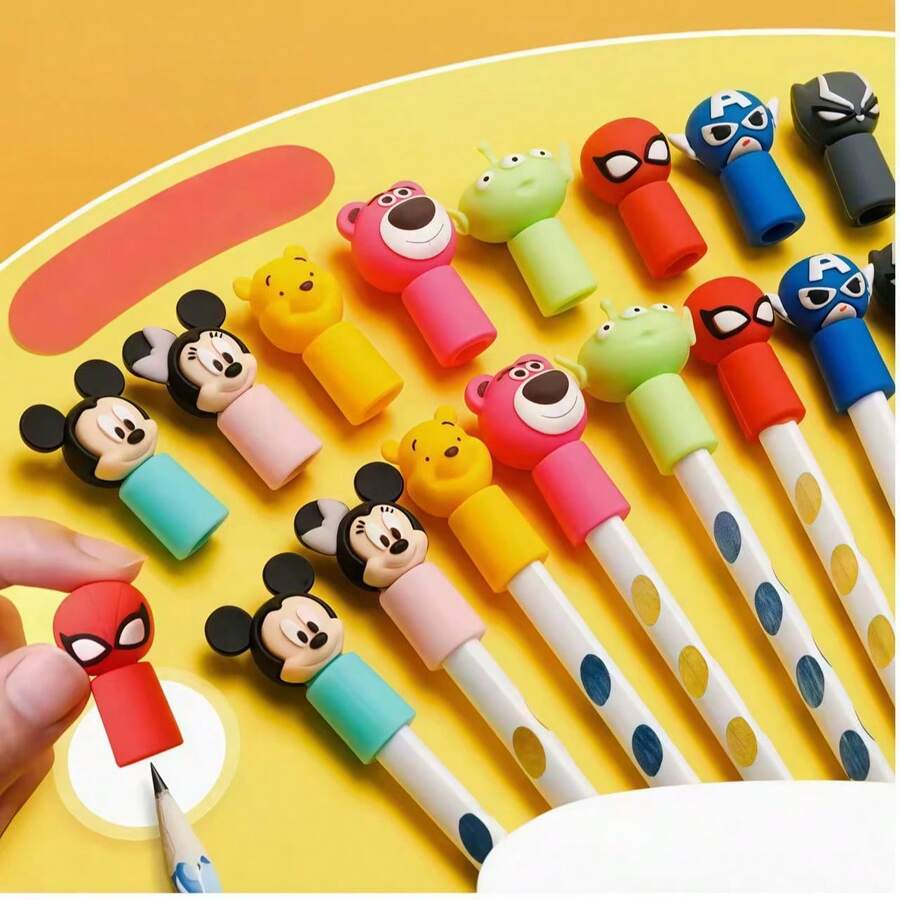 Disney 1/3/6入 3件/盒 塑料與軟矽膠卡通筆帽 可愛小熊維尼與漫威鉛筆套 適合兒童 - DSN筆帽 - 查看 1
