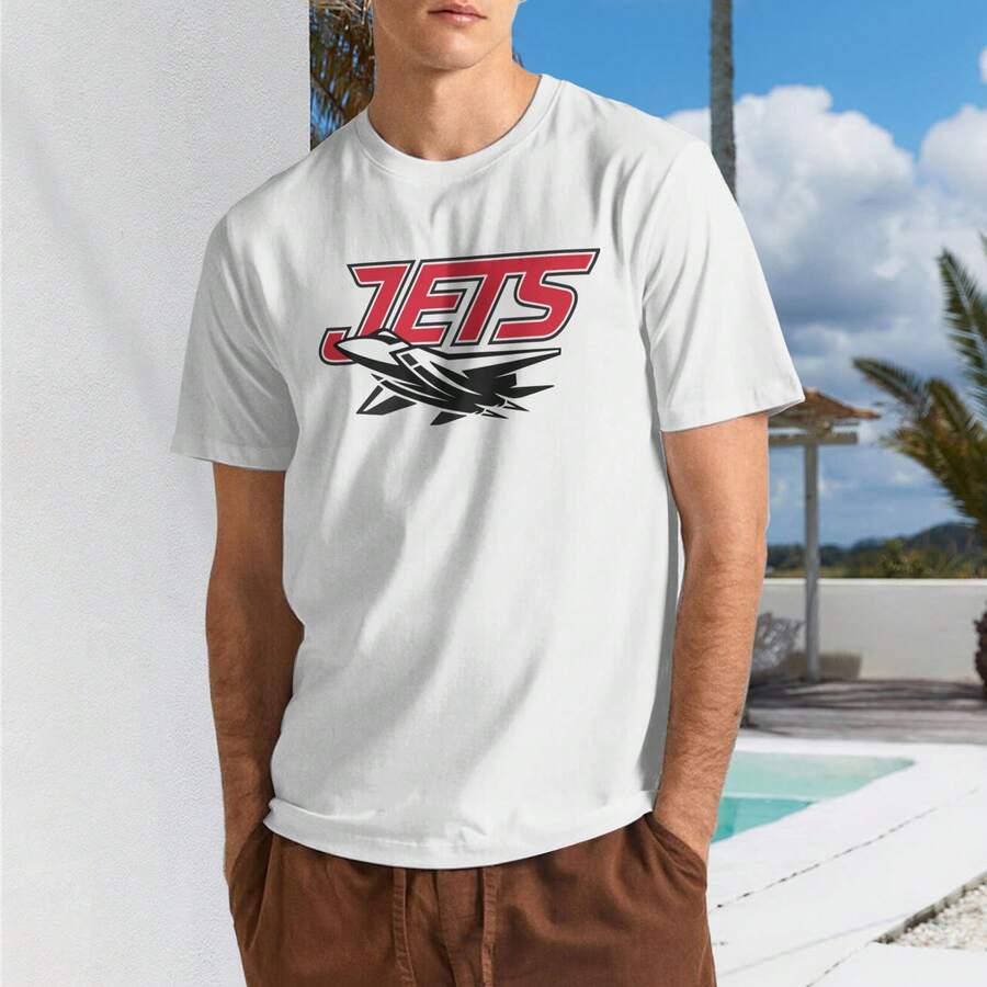 New York Jets Men's T-Shirt, Soft And Stretchy Cotton, Round Neck, Comfortable Slim Fit, Breathable And Durable, Basic For Everyday Wear, Office Or Casual Outings - 白色 - 查看 1