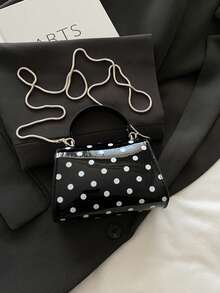 Mini Polka Dot Pattern Flap Square Bag, Handbag/Crossbody Bag/Shoulder Bag, Minimalist Casual Solid Color, Portable And Lightweight, Equipped With Adjustable Shoulder Strap, Suitable For Women, New Career Starters And White-Collar Professionals, Also Suitable For Girls And Ladies, Ideal Choice For Office, Work, Business, Commuting - Black - View 11