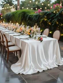 1pc Satin Tablecloth, Solid Color Rectangular Silk-Like Smooth Fabric Table Cloth For Party, Outdoor Party, Holiday Dinner, Wedding Reception Decor (Wine Red/White/Black/Champagne/Dark Green) - White - View 28