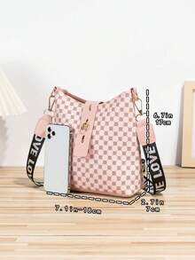 Bolso bandolera de unicolor con decoración metálica, estilo minimalista casual, con relieve de cocodrilo y correa de tela - Rosa - Ver 2