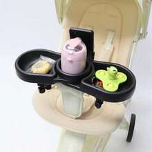 Universal Baby Stroller Tray With Phone Holder, 4-In-1 Cup Holder And Storage Organizer, Rotatable, Suitable For Wheelchairs - Black - View 1