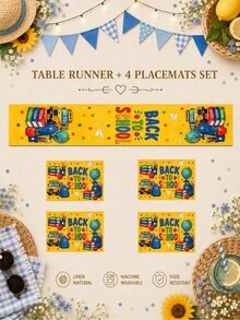 1pc-Back To School Table Runner And Placemats Set, Yellow School Bus Linen Table Decor With Books, Apple, Globe And Stars For Welcome Back Party, Teacher Classroom, Dining Room And Kitchen - Multicolor - View 16