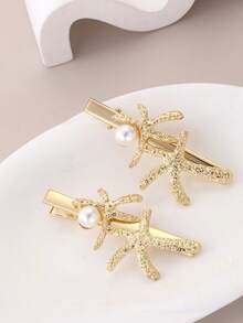 2pcs Metal Starfish Hair Clips, Minimalist Versatile Decorative Hair Clips,Claw Clips - Multicolor - View 3