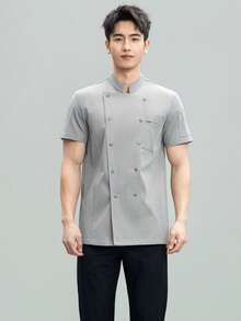 New Fashion Customized Chef Uniform Unisex Short Sleeve Breathable Mesh Back High-End Hotel Restaurant Bakery Coffee Shop Flower Shop BBQ Fast Food - Grey - View 3