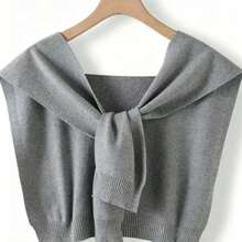 Cardigan châle de couleur unie pour femmes, écharpe-châle fine à faux col noué - Gris - Voir 1