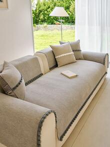 1pc Bohemian Style Tassel Solid Color Chenille Sofa Cover, Minimalist Unique Design, Adds Artistic Flair And Exotic Charm To Your Living Room, Creating A Comfortable And Fashionable Home Decor - Light Grey - View 7