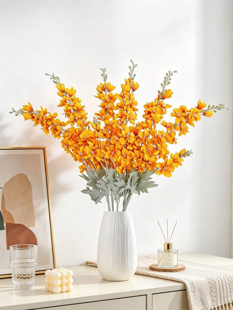 1/3/60pcs Artificial Swallowtail Grass, Suitable For Home, Restaurant, Living Room, Outdoor Decoration, Photography Props, Autumn, Spring, Vase, Flower Wall, Wreath, Bridal Bouquet, Wedding Decoration, DIY Materials, Party Decoration, Home Decor, Valentine's Day - Orange - View 1
