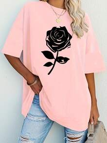 Camiseta de manga corta con cuello redondo de talla grande, estilo europeo y americano. - rosa - Ver 2
