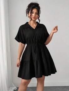 Vestido informal de estilo camisa de talla grande con detalles ricos - Marrón Mocha - Ver 6