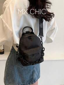 1 件迷你尼龙粗链装饰女士斜挎包，适合装手机、钱包、户外运动和时尚服装 - 黑色 - 查看 1