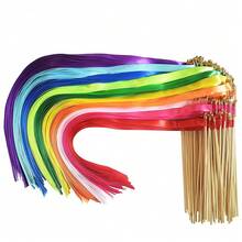 20pcs Vibrant Colorful Double Layer Ribbon Fairy Wands With Bells, Durable No Feathers No Power Required, Birthday Celebration Party Decorations - Color - View 1