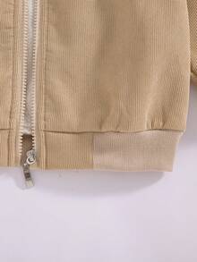 Boys' Casual Fashion Solid Color Baseball Collar Zipper Front Long Sleeve Fleece Jacket, Autumn/Winter - Khaki - View 7