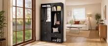 Black 100 Cm Entryway Hall Tree In MDF With Mirror, Hooks And Bench - Black - View 6