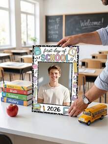 1pc Custom First Day Of School Photo Booth Frame,Custom Photo And Text,Personalized Back To School Sign,Custom Themed Sign,Custom Name Sign,Photo Prop For School - Multicolor - View 2