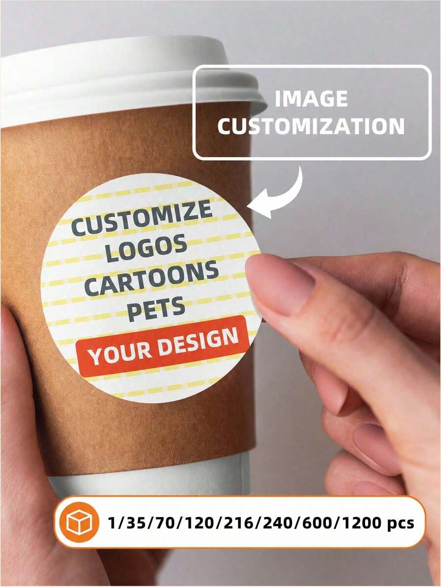 1/35/70/120/216/240/600/1200pcs Customized Advertising Label Logo QR Code Stickers, Brand Printing Packaging Stickers, Suitable For Beverages, Coffee Cups, Milk Tea Cups, Birthday Celebration Disposable Cups, Waterproof, Sealed, Reusable, Strong Adhesion, No Ironing, Exquisite, Minimalist, Modern, Customizable, Personalized, Suitable For Anniversary, Decoration, Fashion - Multicolor - View 1