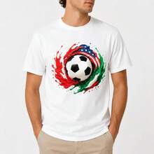 [E Mexico 2026] Men's Summer T-Shirt, New Model For USA-Canada-Mexico 2026 Soccer Fans - Colorful Soccer Ball Print, Casual Sportswear For Men - 白色 - 查看 8