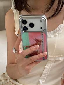Cute Pony Quirky Girl Aesthetic Electroplated Drip Glue Phone Case, Korean Ins Blogger Niche Design, Compatible With IPhone 17 Pro Max/16/15/14/13 Protective Cover - Silver - View 3