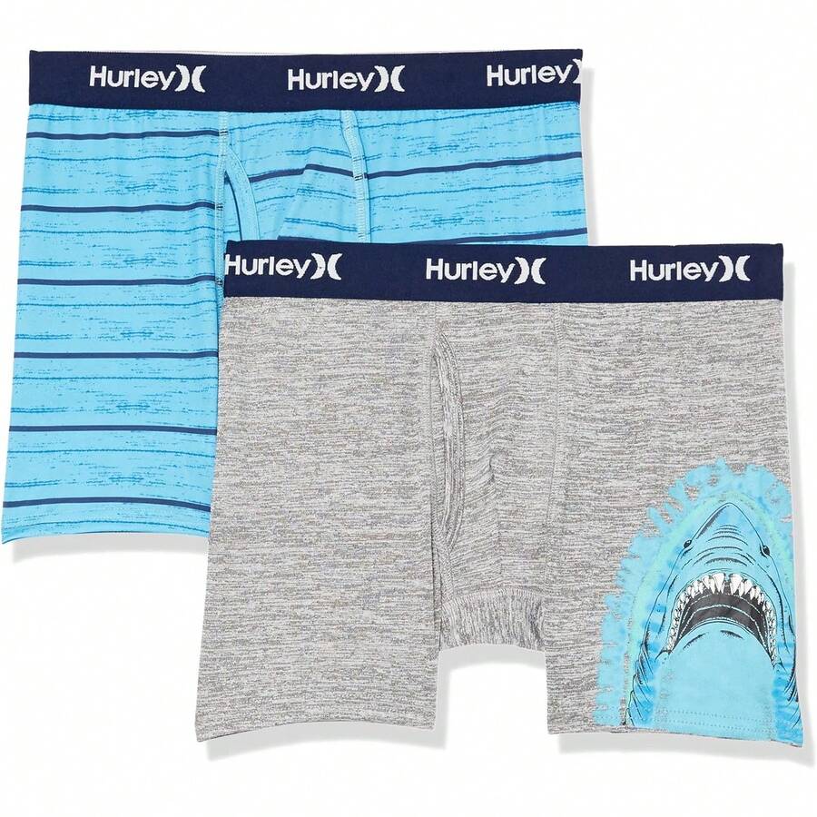 Hurley Boys Classic Boxer Briefs (2-Pack)-Discontinued - Dark Grey Heather/Blue - View 1