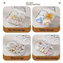 1pc 4-Grid Or 6-Grid Water Ripple Pattern Home Pill Box, Portable 7-Day Weekly Large Capacity Storage Box, Sealed Pill Container, Portable Divided Transparent Mini Storage Box, Pocket Jewelry Earring Pill Box, Travel Handbag Organizer For Women's Small Items - View 4