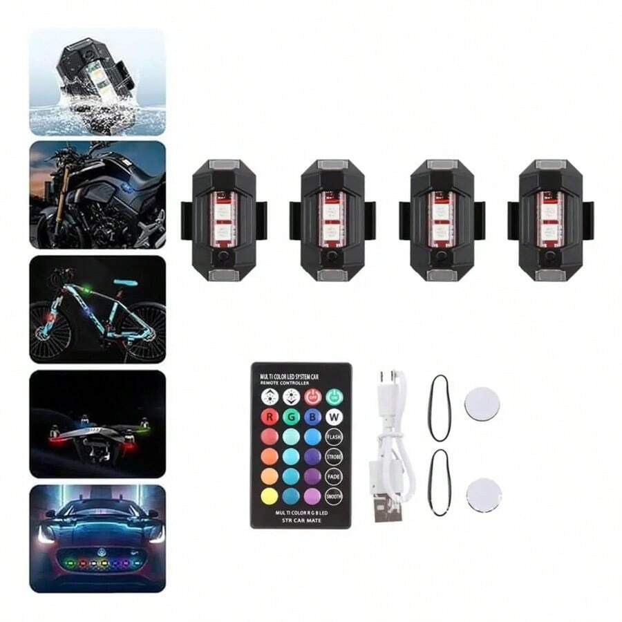 4pc Rechargeable LED Strobe Lights For Car - Black - View 1