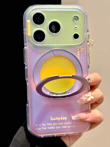 Premium Niche Color-Block Aurora Laser 360° Rotating Stand Phone Case Compatible With Apple 17 Pro Max, 17 Pro, 16 Pro, 15 Pro, 18 Pro Max, Acrylic Shockproof Protective Cover For Women - Silver - View 6