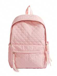 1 pieza Mochila acolchada de nylon de gran capacidad para mujer, decoración de borlas, mochila preppy casual minimalista, adecuada para estudiantes, escuela, regreso a clases, compras, uso diario - Multicolor - Ver 10