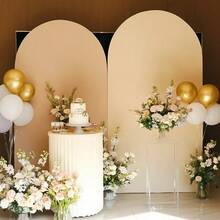 1pc Beige Arch Backdrop Cover, Double-Sided Elastic Fabric, Multiple Sizes Available. Suitable For Various Theme Party & Banquet Decor, Wedding Atmosphere Background Decoration, Home Gathering, Costume Party, Bachelor Party, Gender Reveal Ceremony, Christmas, Halloween, Bridal Shower, Valentine's Day Decoration, Versatile For Various Occasions/High Elasticity/Reusable - 1 Beige - View 3