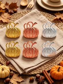 1pc/4pcs/6pcs/12pcs Thanksgiving Autumn Napkin Rings - Gold, Silver, Bronze Pumpkin Napkin Rings, Gold, Silver Maple Leaf Napkin Rings - Autumn Thanksgiving Halloween Dinner Table Decor - Multicolor - View 5