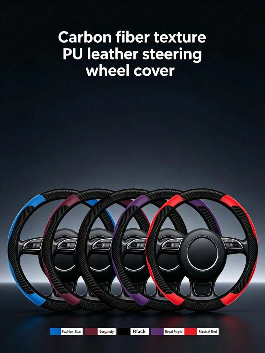 1 pieza Funda de volante de cuero PU con textura de fibra de carbono elástica para todas las estaciones, estilo deportivo empresarial con banda elástica, anillo interior no incluido - A - Ver 1