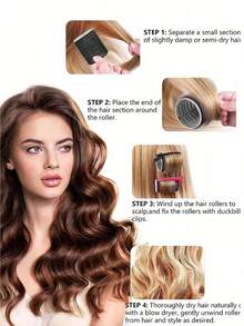 2/4/12pcs Self-Adhesive Hair Roller Set With Clips And Hair Bands, Heatless DIY Hair Curler, Suitable For Long, Medium And Short Hair, Essential Home Hair Styling Tool, Fits All Hair Lengths - Black - View 3
