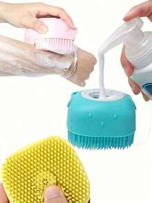 1/2pcs Soft Silicone Bath Brush, Gentle Exfoliating Massager, Multi-Functional Bathing Tool, Can Be Used As Storage Bag, Storage Box, Container And Hair Clip (Random Color) - Random Style and Color - View 2