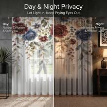 NOSBEI 1pc Watercolor Burgundy Red And Blue Rose Print Curtain, Semi-Sheer Light Filtering Curtain, Vintage Floral Pattern, Country Luxury Home Decor Curtain - Red - View 4