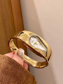 1件小巧金/銀色復古奢華女款手鍊腕錶，時尚極簡優雅石英錶，適合日常佩戴，生日禮物 - 金色 - 查看 2