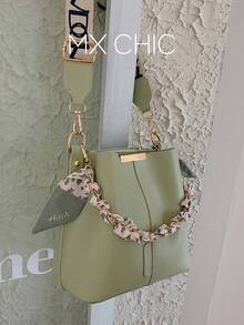 Scarf Decor Metal Accent Slender Crossbody Bag, Elegant - Green - View 1