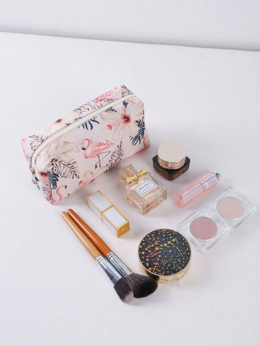 Bolsa de maquillaje multifuncional, 1 pieza, estilo pastoral, patrón de flamenco, bolsa de maquillaje impermeable de gran capacidad, bolsa de almacenamiento de viaje, bolsa de aseo, caja de almacenamiento portátil y hermosa, accesorio de vacaciones en la playa, estilo bohemio, caja de maquillaje de gran tamaño, bolsa de gimnasio, bolsa de maquillaje, estuche de maquillaje, esencial de viaje, gran capacidad, bolsa de maquillaje de gran tamaño, regalo de Navidad, bolsa de almacenamiento, viaje, regalo para mujeres, esencial de viaje para mujeres - Beis - Ver 1