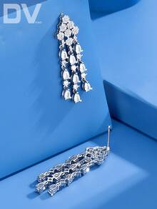 DV JEWELRY 1 pereche de cercei tip pandant luxoși cu zirconiu cubic, placări aur alb, bijuterii elegante pentru femei, potriviți pentru întâlnire, nuntă, petrecere, aniversare, cu ambalare în cutie cadou - Argint - Vizualizare 3