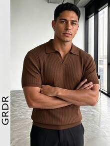 GRDR Men's Casual Solid Color Short Sleeve Knit Top, Spring/Summer - Brown - View 4