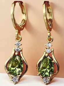 1 par de encantadores pendientes colgantes de circonita cúbica, diseñados para mujeres, adecuados para bodas, compromisos, fiestas de aniversario, regalo del Día de San Valentín - Verde - Ver 1