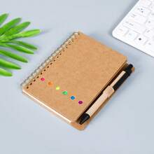 1/2/5pcs Notebook Set With Pen Holder And Random Color Index Label Stickers, Colorful Card Pen Design Spiral Bound Sticky Note Notebook, Creative Spiral Notebook Business Kraft Paper Notebook Sticky Note Combination Notepad, Suitable For Study And Office Use, Random Notebook, Sticky Note Set - Black - View 13