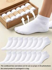 20 Pairs Men's Solid Color Boat Socks, Sweat-Absorbent, Breathable, Comfortable Invisible Socks, Suitable For Daily Wear, Sports, Business, Unisex, All Seasons, Best Gift Choice For Back To School And Holidays, Available In 1 Pair/10 Pairs/20 Pairs - White - View 1